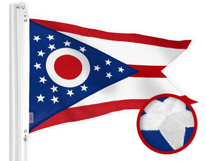 G128 Ohio OH State Flag | 2x3 Ft | StormFlyer Series Embroidered 220GSM Spun Polyester | Embroidered Design, Indoor/Outdoor, Brass Grommets, Heavy Duty, All Weather