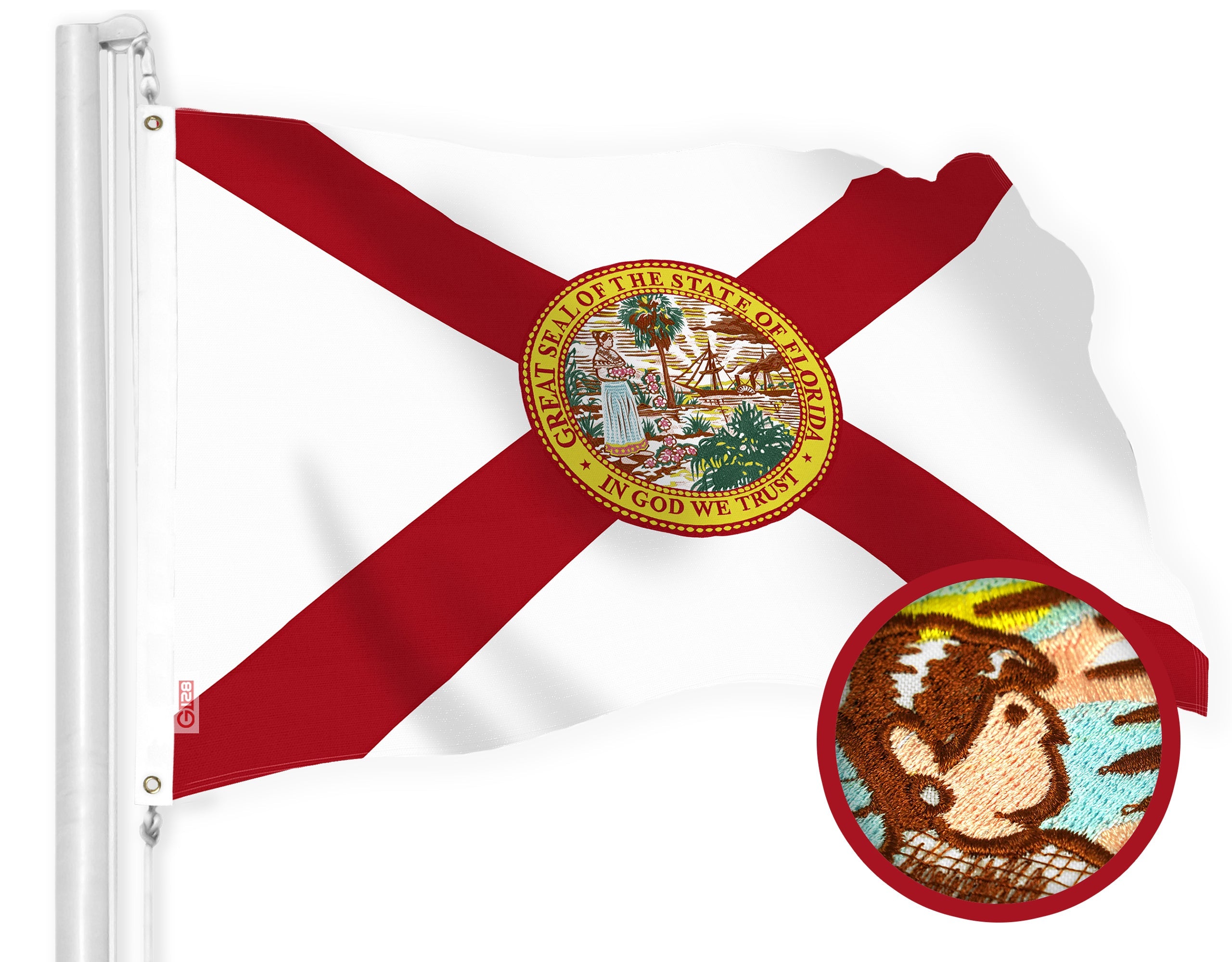 Florida FL State Flag | 4x6 Ft | StormFlyer Series Embroidered 220GSM Spun Polyester | Embroidered Design, Indoor/Outdoor, Brass Grommets, Heavy Duty, All Weather