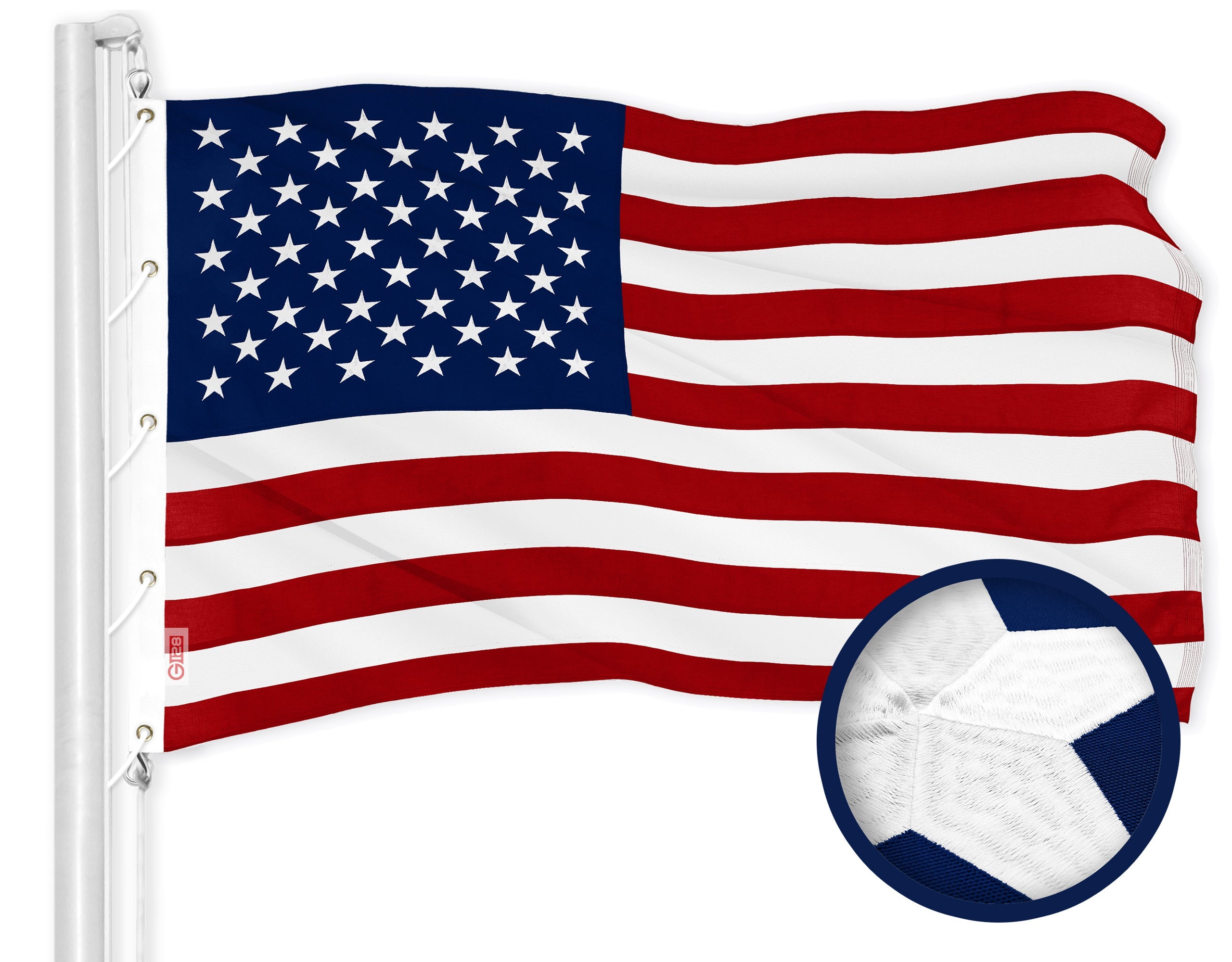 G128 American USA Flag | 10x19 Ft | ToughWeave Series Embroidered 600D Polyester | Country Flag, Embroidered Stars, Sewn Stripes, Indoor/Outdoor, Brass Grommets