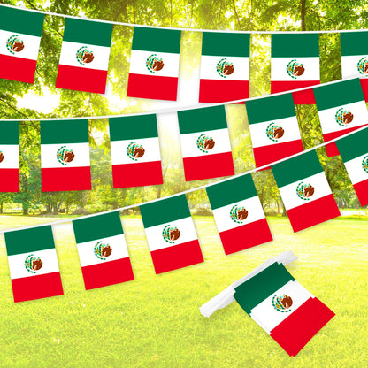 G128 Mexico Mexican Bunting Banner | Flag 8.2 x 5.5 Inch, Full String 33 Feet | Printed 150D Polyester, Decorations For Bar, School, Festival Events Celebration