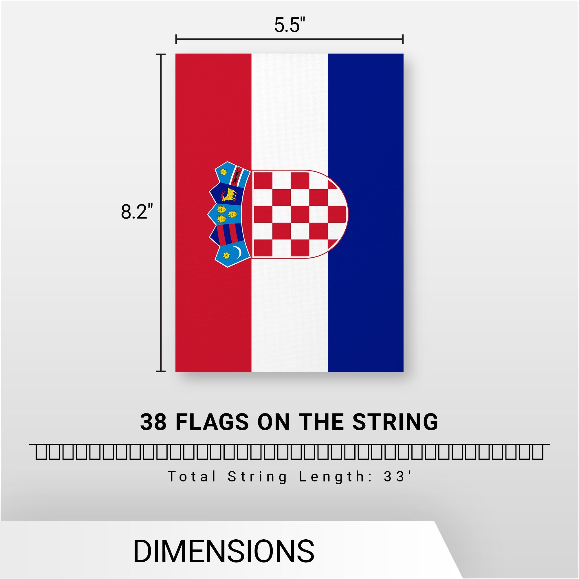G128 Croatia Croatian Bunting Banner | Flag 8.2 x 5.5 Inch, Full String 33 Feet | Printed 150D Polyester, Decorations For Bar, School, Festival Events Celebration