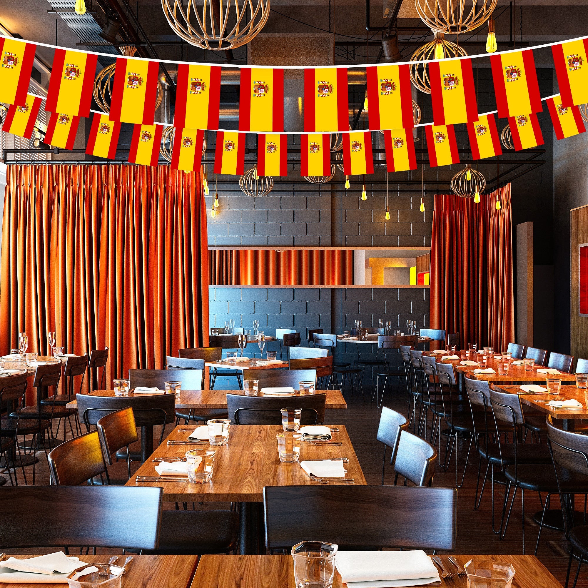 G128 Spain Spanish Bunting Banner | Flag 8.2 x 5.5 Inch, Full String 33 Feet | Printed 150D Polyester, Decorations For Bar, School, Festival Events Celebration
