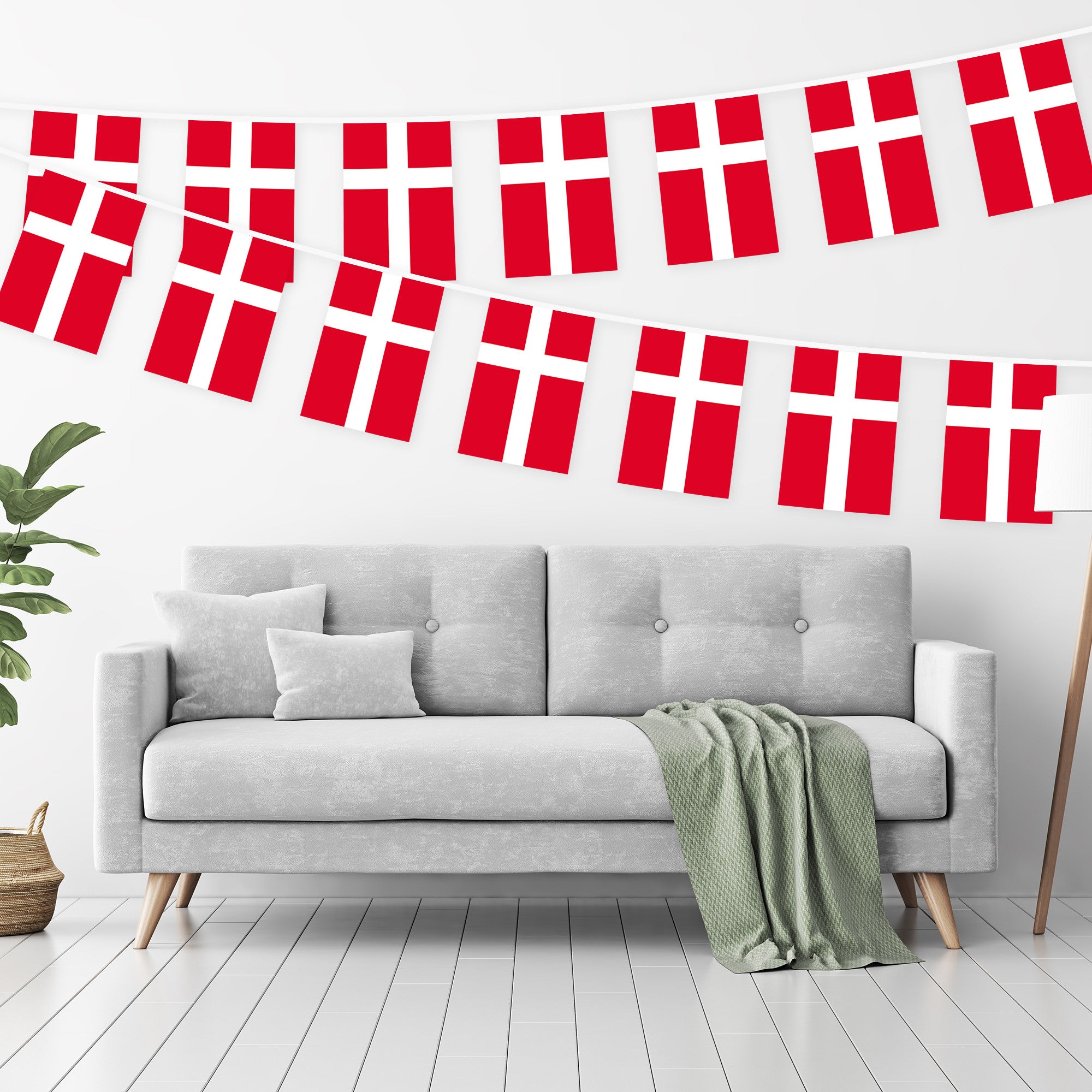 G128 Denmark Danish Bunting Banner | Flag 8.2 x 5.5 Inch, Full String 33 Feet | Printed 150D Polyester, Decorations For Bar, School, Festival Events Celebration