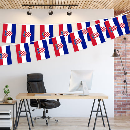 G128 Croatia Croatian Bunting Banner | Flag 8.2 x 5.5 Inch, Full String 33 Feet | Printed 150D Polyester, Decorations For Bar, School, Festival Events Celebration