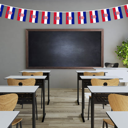 G128 Croatia Croatian Bunting Banner | Flag 8.2 x 5.5 Inch, Full String 33 Feet | Printed 150D Polyester, Decorations For Bar, School, Festival Events Celebration