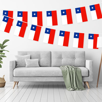 G128 Chile Chilean Bunting Banner | Flag 8.2 x 5.5 Inch, Full String 33 Feet | Printed 150D Polyester, Decorations For Bar, School, Festival Events Celebration