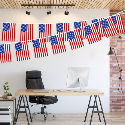 G128 American USA Bunting Banner | Flag 8.2 x 5.5 Inch, Full String 33 Feet | Printed 150D Polyester, Decorations For Bar, School, Festival Events Celebration