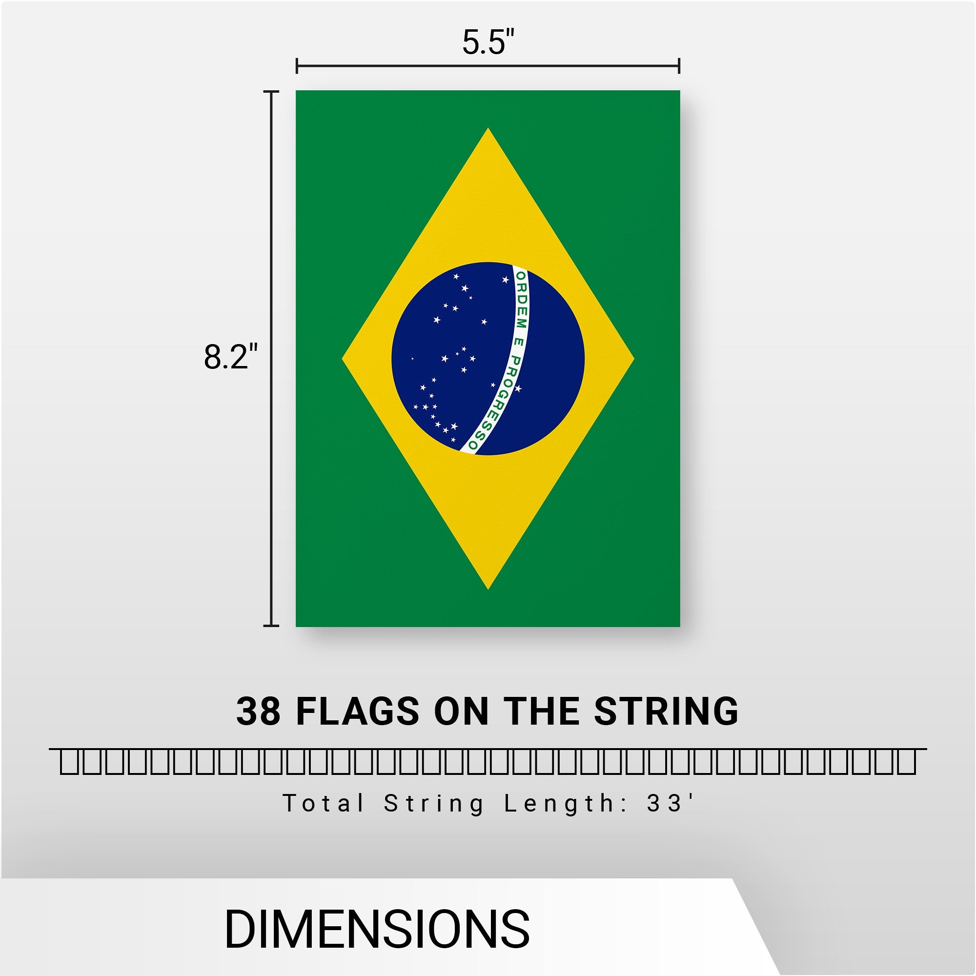 G128 Brazil Brazilian Bunting Banner | Flag 8.2 x 5.5 Inch, Full String 33 Feet | Printed 150D Polyester, Decorations For Bar, School, Festival Events Celebration