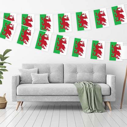 G128 Wales Welsh Bunting Banner | Flag 8.2 x 5.5 Inch, Full String 33 Feet | Printed 150D Polyester, Decorations For Bar, School, Festival Events Celebration