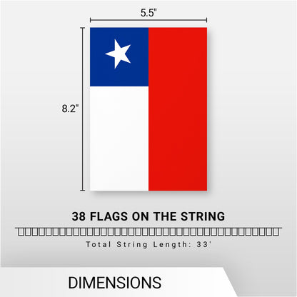 G128 Chile Chilean Bunting Banner | Flag 8.2 x 5.5 Inch, Full String 33 Feet | Printed 150D Polyester, Decorations For Bar, School, Festival Events Celebration