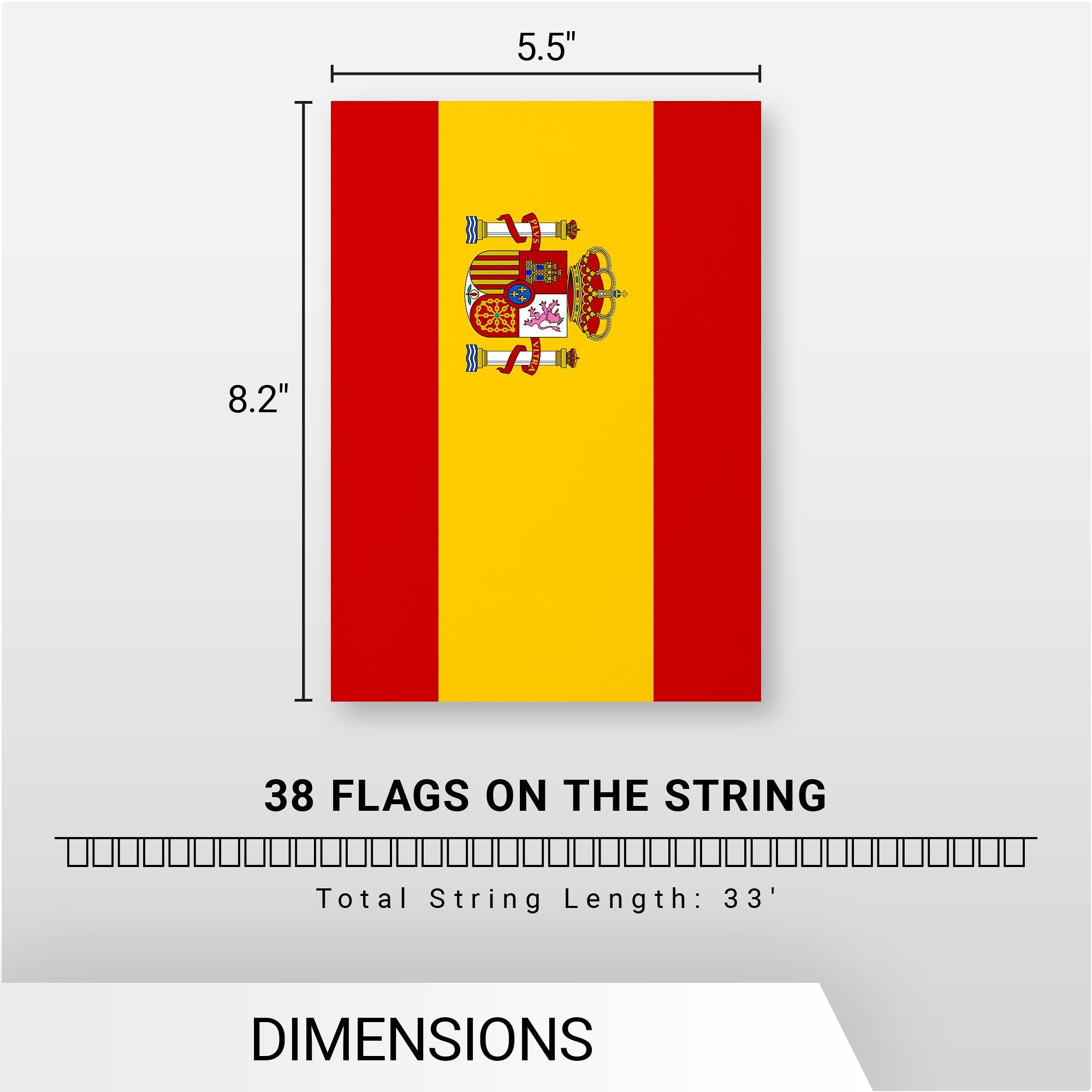 G128 Spain Spanish Bunting Banner | Flag 8.2 x 5.5 Inch, Full String 33 Feet | Printed 150D Polyester, Decorations For Bar, School, Festival Events Celebration
