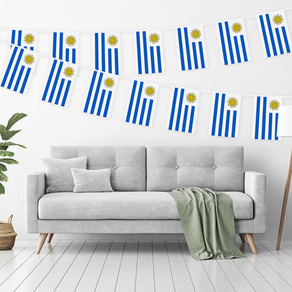 G128 Uruguay 	Uruguayan Bunting Banner | Flag 8.2 x 5.5 Inch, Full String 33 Feet | Printed 150D Polyester, Decorations For Bar, School, Festival Events Celebration