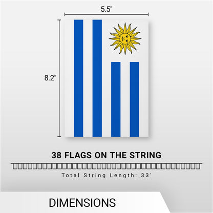 G128 Uruguay 	Uruguayan Bunting Banner | Flag 8.2 x 5.5 Inch, Full String 33 Feet | Printed 150D Polyester, Decorations For Bar, School, Festival Events Celebration