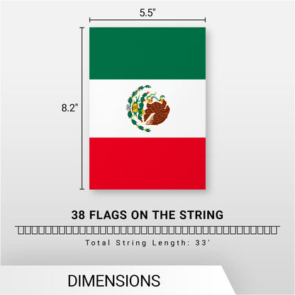 G128 Mexico Mexican Bunting Banner | Flag 8.2 x 5.5 Inch, Full String 33 Feet | Printed 150D Polyester, Decorations For Bar, School, Festival Events Celebration