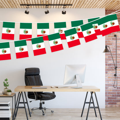G128 Mexico Mexican Bunting Banner | Flag 8.2 x 5.5 Inch, Full String 33 Feet | Printed 150D Polyester, Decorations For Bar, School, Festival Events Celebration