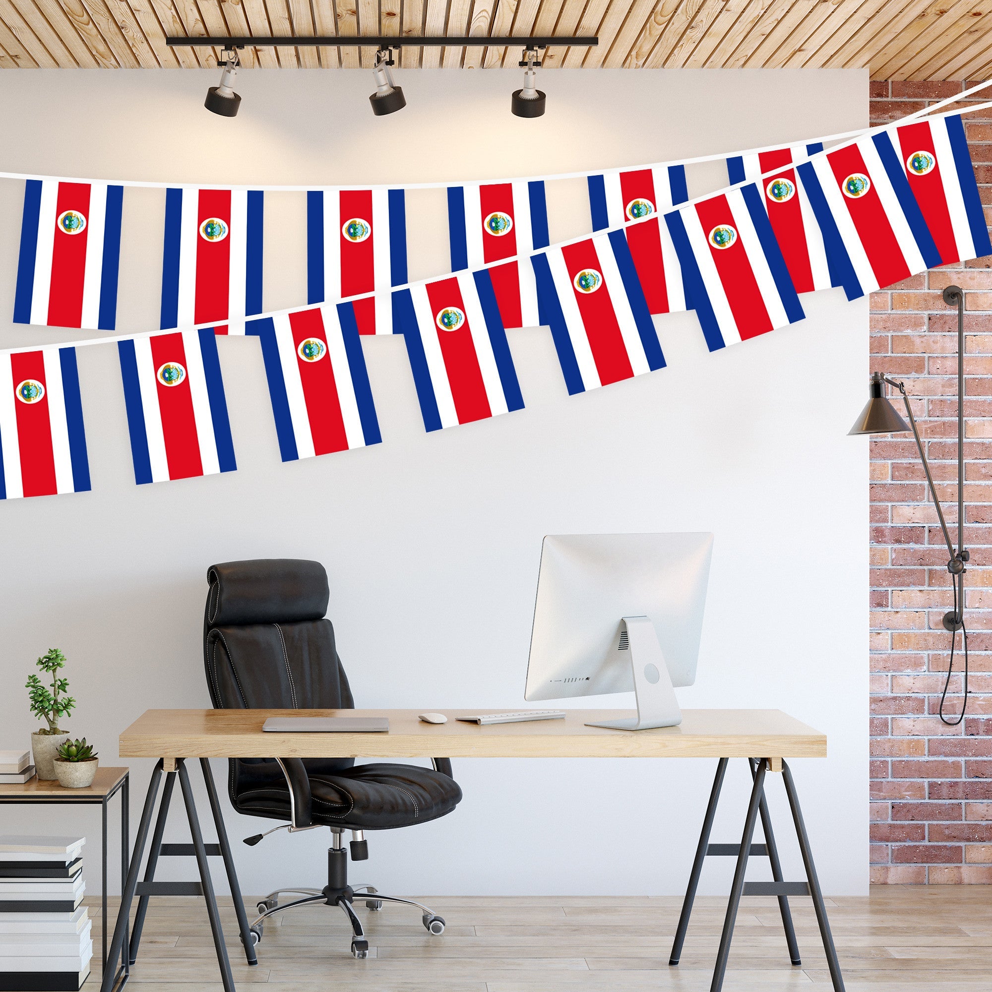 G128 Costa Rica Costa Rican Bunting Banner | Flag 8.2 x 5.5 Inch, Full String 33 Feet | Printed 150D Polyester, Decorations For Bar, School, Festival Events Celebration