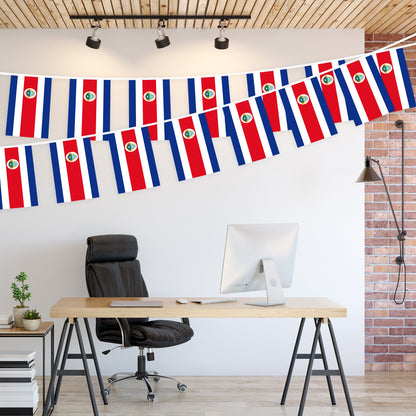G128 Costa Rica Costa Rican Bunting Banner | Flag 8.2 x 5.5 Inch, Full String 33 Feet | Printed 150D Polyester, Decorations For Bar, School, Festival Events Celebration