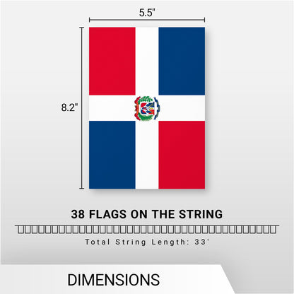 G128 Dominican Republic Bunting Banner | Flag 8.2 x 5.5 Inch, Full String 33 Feet | Printed 150D Polyester, Decorations For Bar, School, Festival Events Celebration