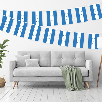 G128 Honduras 	Honduran Bunting Banner | Flag 8.2 x 5.5 Inch, Full String 33 Feet | Printed 150D Polyester, Decorations For Bar, School, Festival Events Celebration