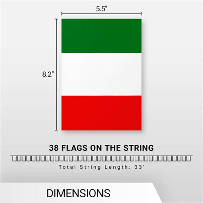 G128 Italy Italian Bunting Banner | Flag 8.2 x 5.5 Inch, Full String 33 Feet | Printed 150D Polyester, Decorations For Bar, School, Festival Events Celebration