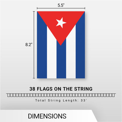 G128 Cuba Cuban Bunting Banner | Flag 8.2 x 5.5 Inch, Full String 33 Feet | Printed 150D Polyester, Decorations For Bar, School, Festival Events Celebration