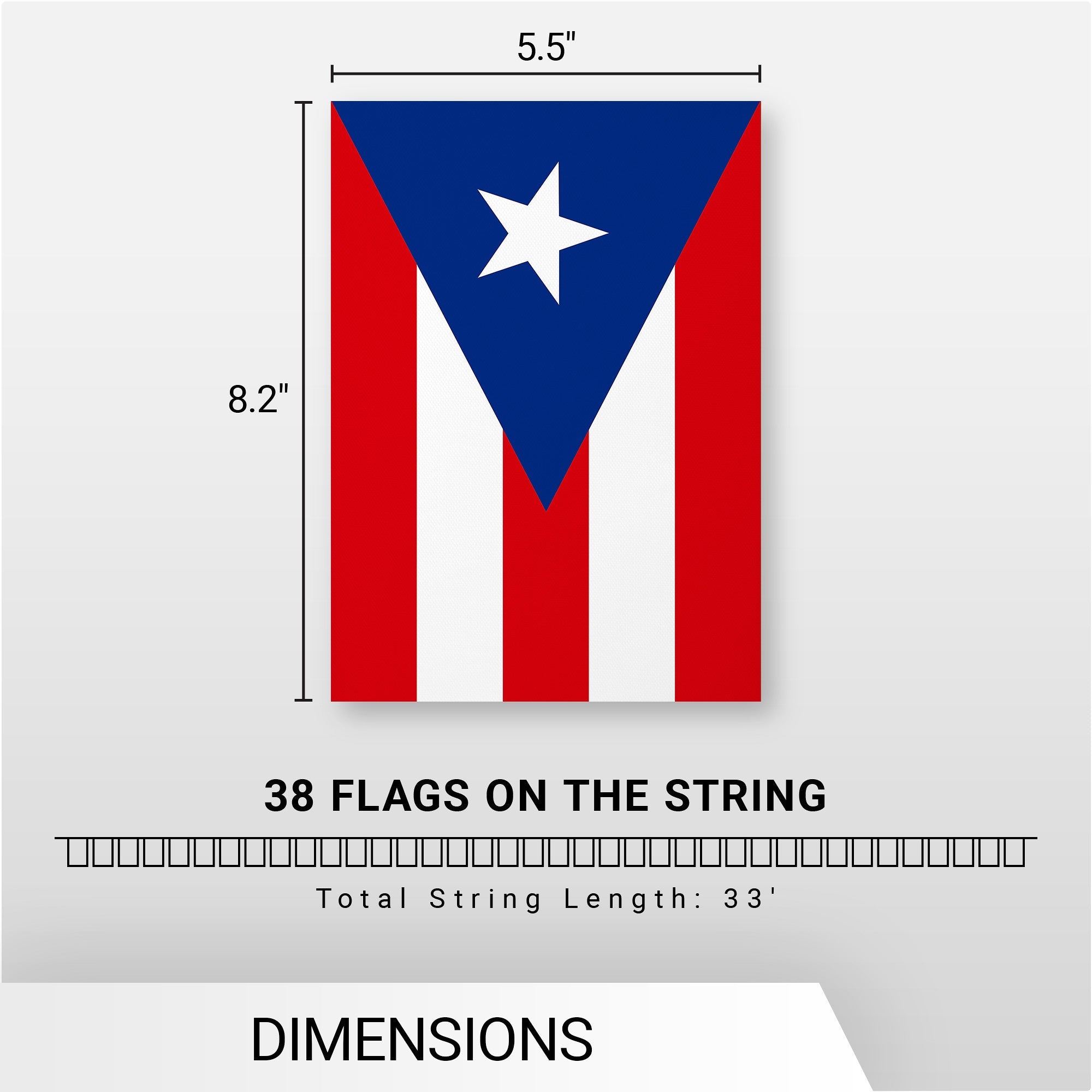 G128 Puerto Rico PR Bunting Banner | Flag 8.2 x 5.5 Inch, Full String 33 Feet | Printed 150D Polyester, Decorations For Bar, School, Festival Events Celebration