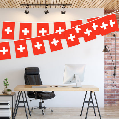 G128 Switzerland Swiss Bunting Banner | Flag 8.2 x 5.5 Inch, Full String 33 Feet | Printed 150D Polyester, Decorations For Bar, School, Festival Events Celebration