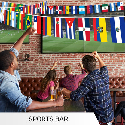 G128 Latin America 20 Countries  Bunting Banner | Flag 12 x 18 Inch, Full String 30 Feet | Printed 150D Polyester, Decorations For Bar, School, Festival Events Celebration