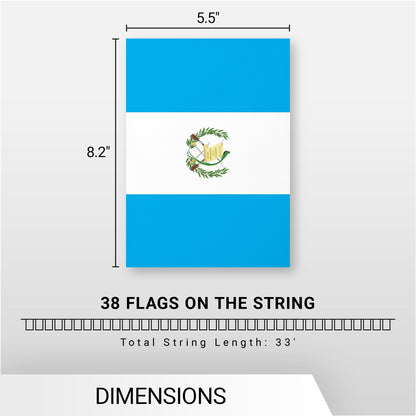 G128 Guatemala 	Guatemalan Bunting Banner | Flag 8.2 x 5.5 Inch, Full String 33 Feet | Printed 150D Polyester, Decorations For Bar, School, Festival Events Celebration