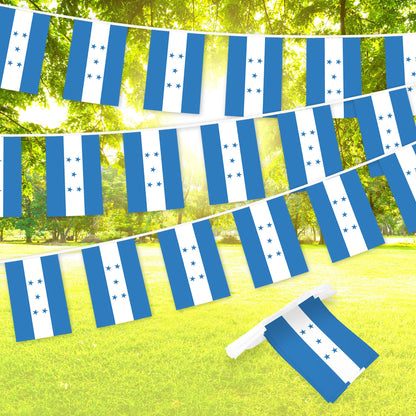 G128 Honduras 	Honduran Bunting Banner | Flag 8.2 x 5.5 Inch, Full String 33 Feet | Printed 150D Polyester, Decorations For Bar, School, Festival Events Celebration