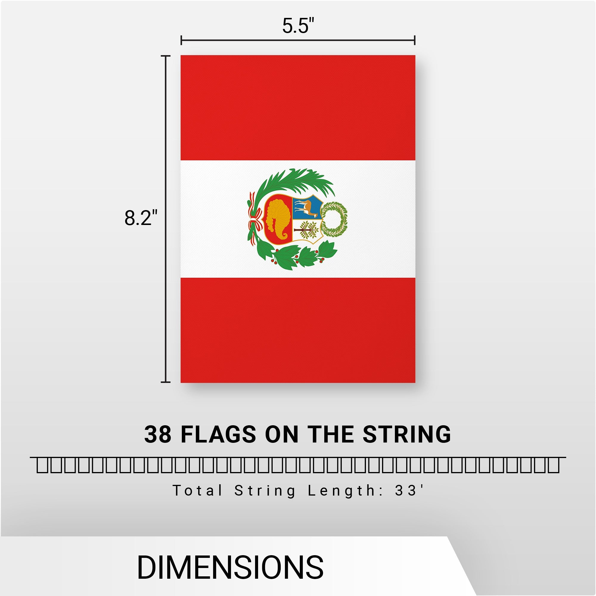 Peru Peruvian Bunting Banner | Flag 8.2 x 5.5 Inch, Full String 33 Feet | Printed 150D Polyester, Decorations For Bar, School, Festival Events Celebration