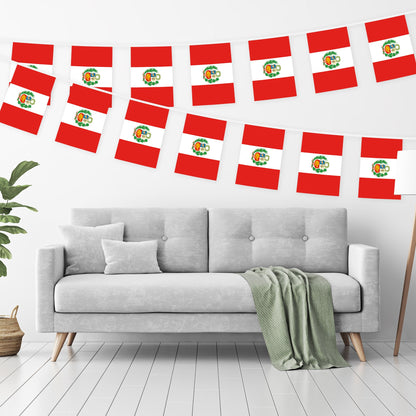 Peru Peruvian Bunting Banner | Flag 8.2 x 5.5 Inch, Full String 33 Feet | Printed 150D Polyester, Decorations For Bar, School, Festival Events Celebration