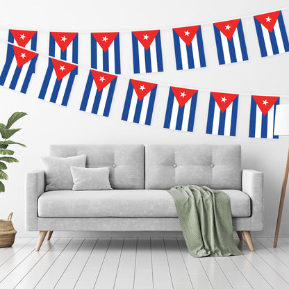 G128 Cuba Cuban Bunting Banner | Flag 8.2 x 5.5 Inch, Full String 33 Feet | Printed 150D Polyester, Decorations For Bar, School, Festival Events Celebration
