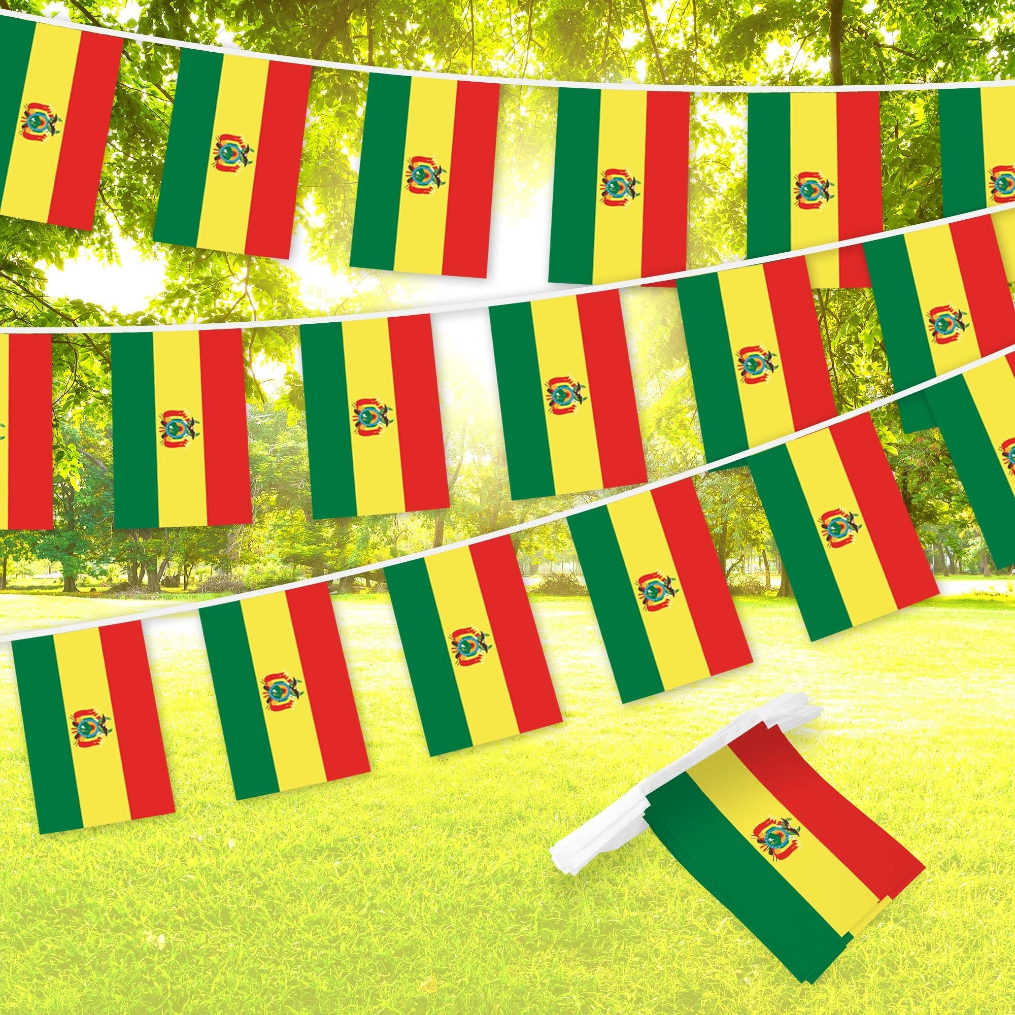 Bolivia Bolivian Bunting Banner | Flag 8.2 x 5.5 Inch, Full String 33 Feet | Printed 150D Polyester, Decorations For Bar, School, Festival Events Celebration