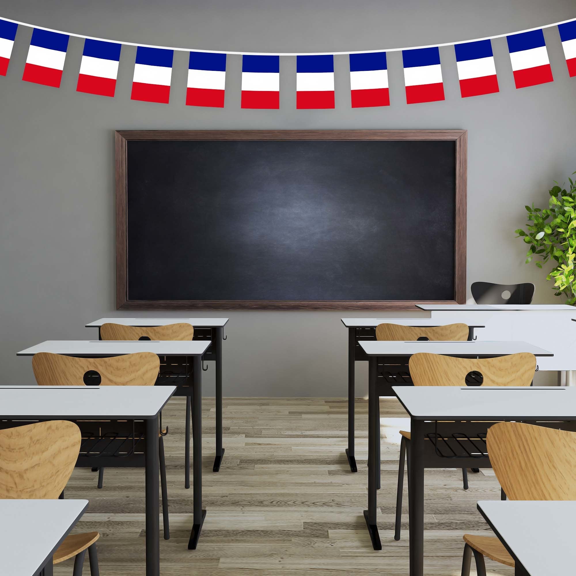 G128 France French Bunting Banner | Flag 8.2 x 5.5 Inch, Full String 33 Feet | Printed 150D Polyester, Decorations For Bar, School, Festival Events Celebration