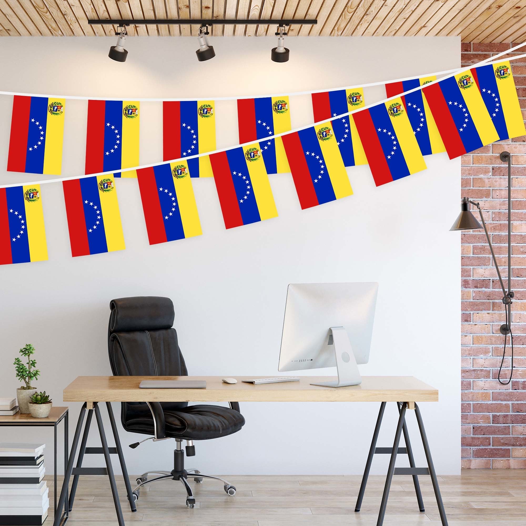 G128 Venezuela 	Venezuelan Bunting Banner | Flag 8.2 x 5.5 Inch, Full String 33 Feet | Printed 150D Polyester, Decorations For Bar, School, Festival Events Celebration