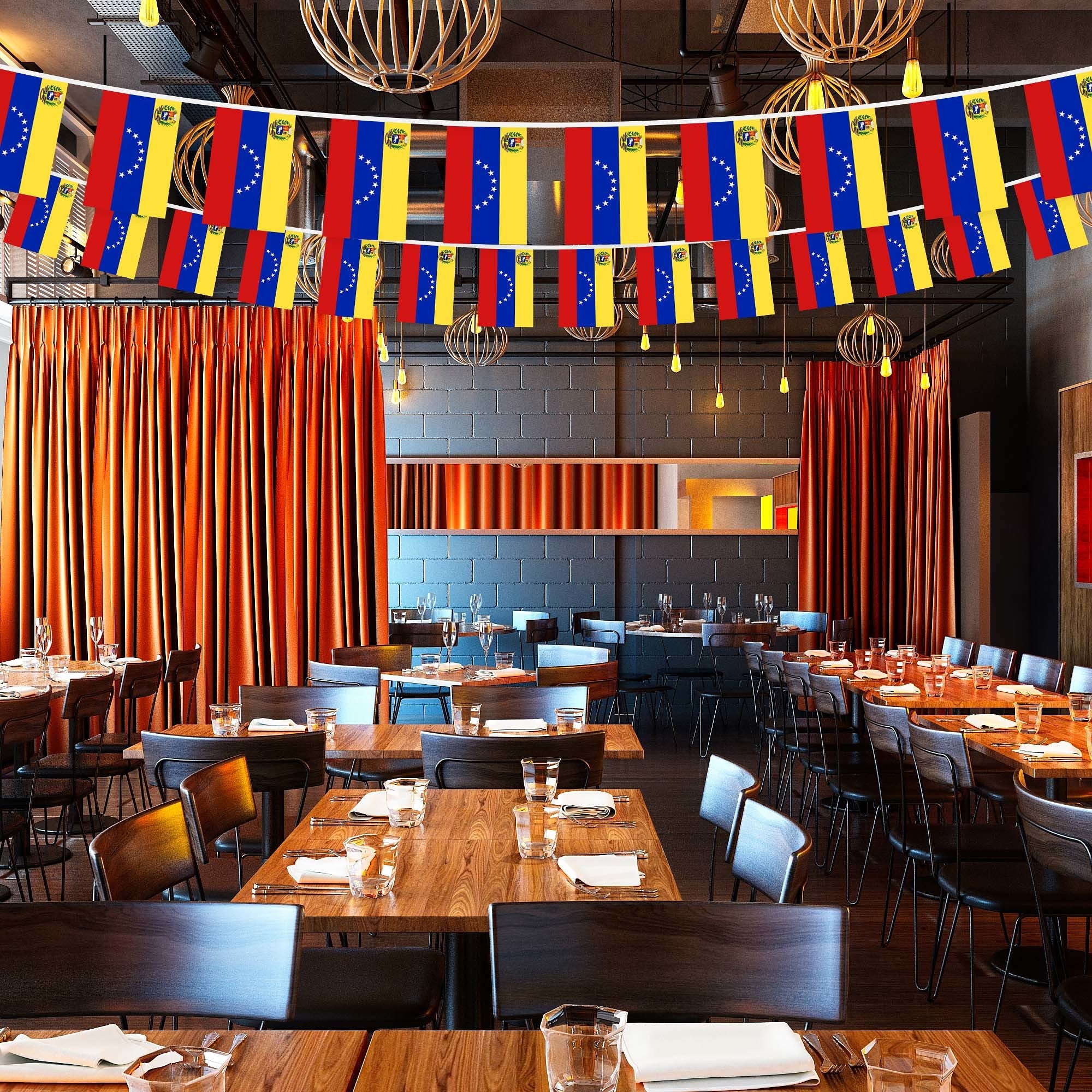 G128 Venezuela 	Venezuelan Bunting Banner | Flag 8.2 x 5.5 Inch, Full String 33 Feet | Printed 150D Polyester, Decorations For Bar, School, Festival Events Celebration