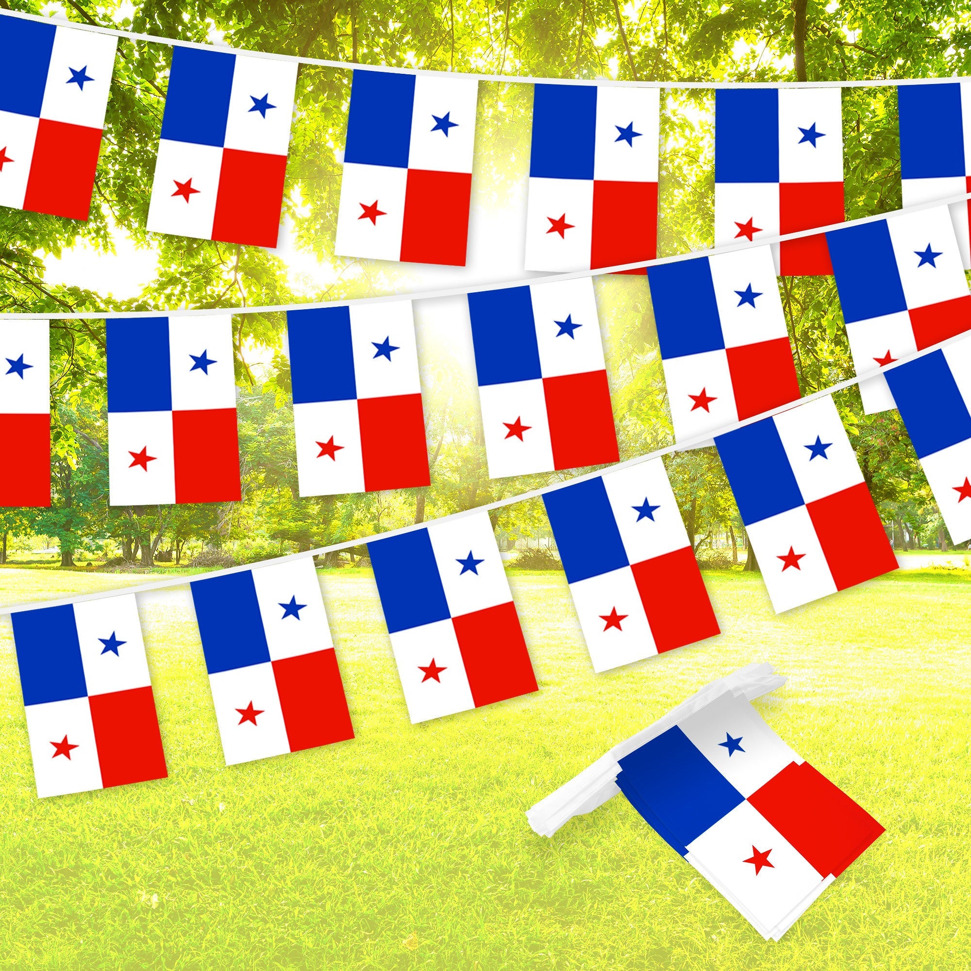 G128 Panama 	Panamanian Bunting Banner | Flag 8.2 x 5.5 Inch, Full String 33 Feet | Printed 150D Polyester, Decorations For Bar, School, Festival Events Celebration