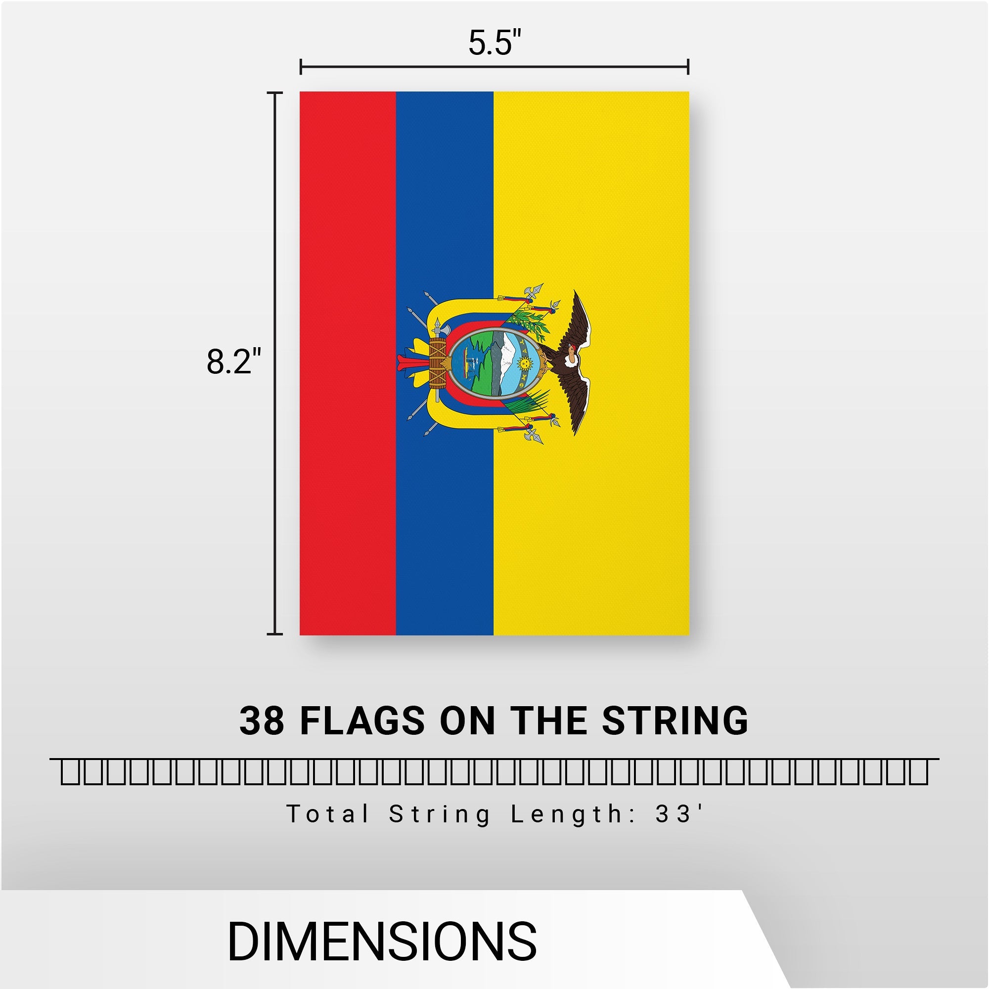 G128 Ecuador 	Ecuadorian Bunting Banner | Flag 8.2 x 5.5 Inch, Full String 33 Feet | Printed 150D Polyester, Decorations For Bar, School, Festival Events Celebration