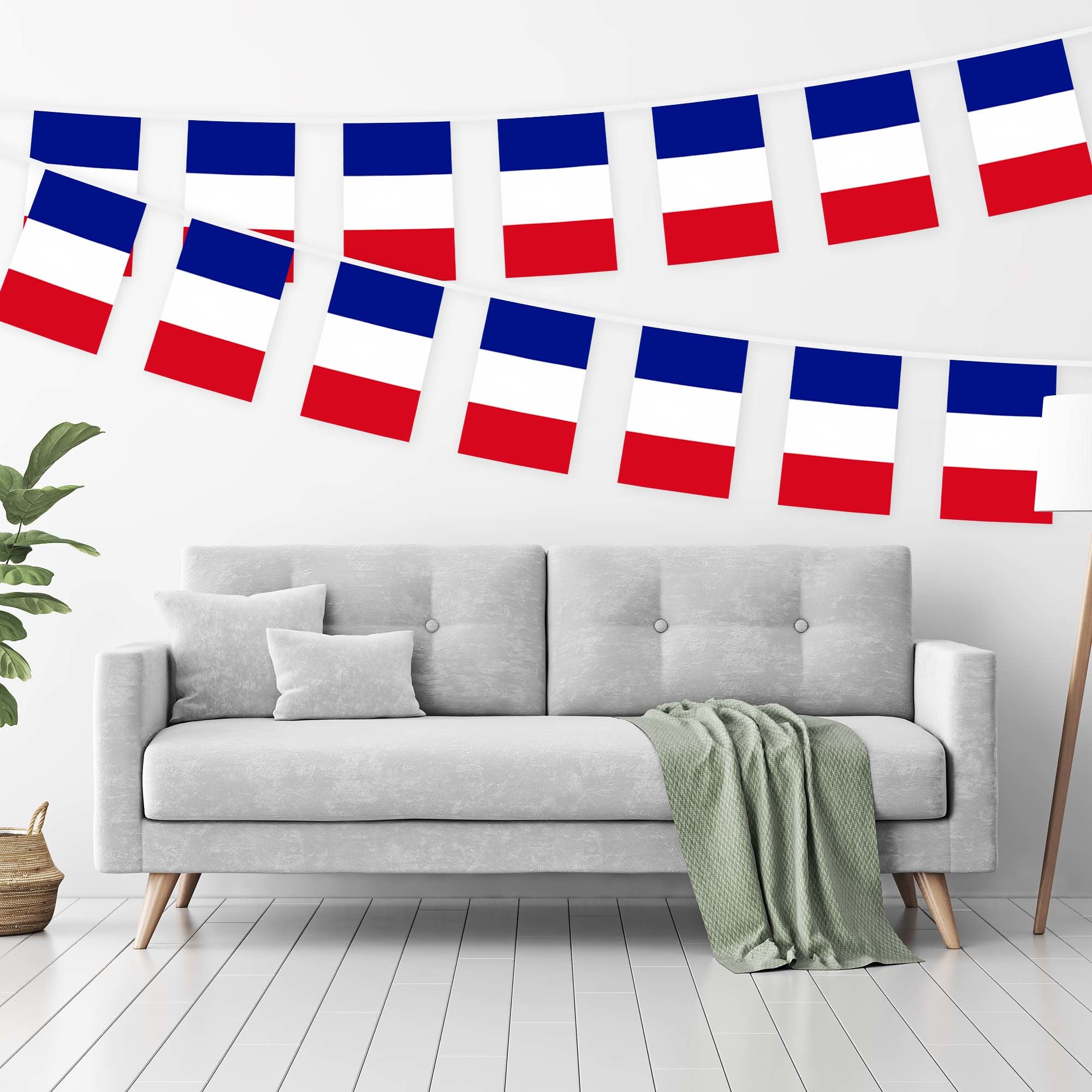 G128 France French Bunting Banner | Flag 8.2 x 5.5 Inch, Full String 33 Feet | Printed 150D Polyester, Decorations For Bar, School, Festival Events Celebration