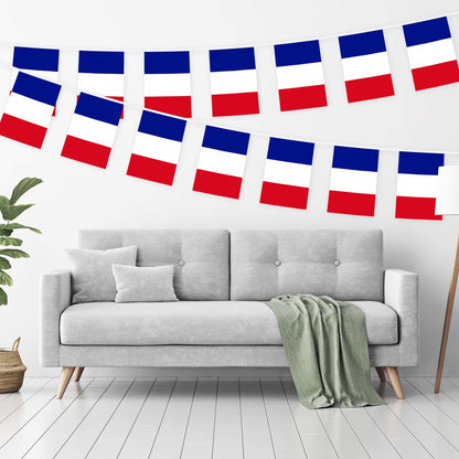 G128 France French Bunting Banner | Flag 8.2 x 5.5 Inch, Full String 33 Feet | Printed 150D Polyester, Decorations For Bar, School, Festival Events Celebration