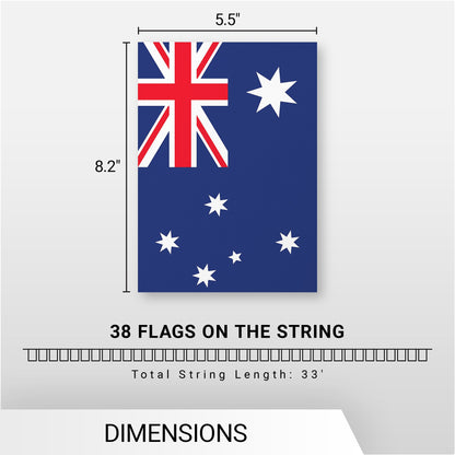 Australia Australian Bunting Banner | Flag 8.2 x 5.5 Inch, Full String 33 Feet | Printed 150D Polyester, Decorations For Bar, School, Festival Events Celebration