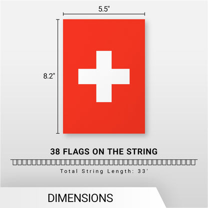 G128 Switzerland Swiss Bunting Banner | Flag 8.2 x 5.5 Inch, Full String 33 Feet | Printed 150D Polyester, Decorations For Bar, School, Festival Events Celebration