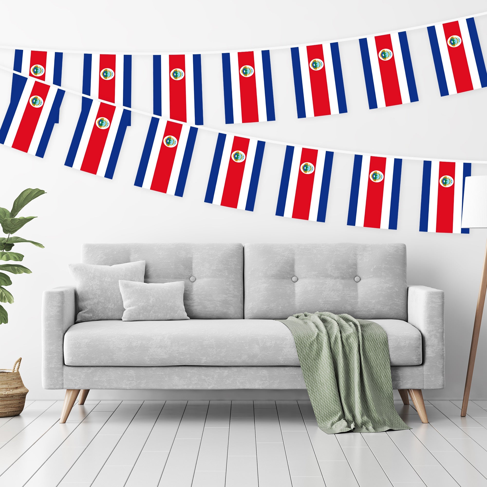 G128 Costa Rica Costa Rican Bunting Banner | Flag 8.2 x 5.5 Inch, Full String 33 Feet | Printed 150D Polyester, Decorations For Bar, School, Festival Events Celebration