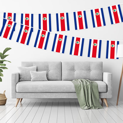 G128 Costa Rica Costa Rican Bunting Banner | Flag 8.2 x 5.5 Inch, Full String 33 Feet | Printed 150D Polyester, Decorations For Bar, School, Festival Events Celebration