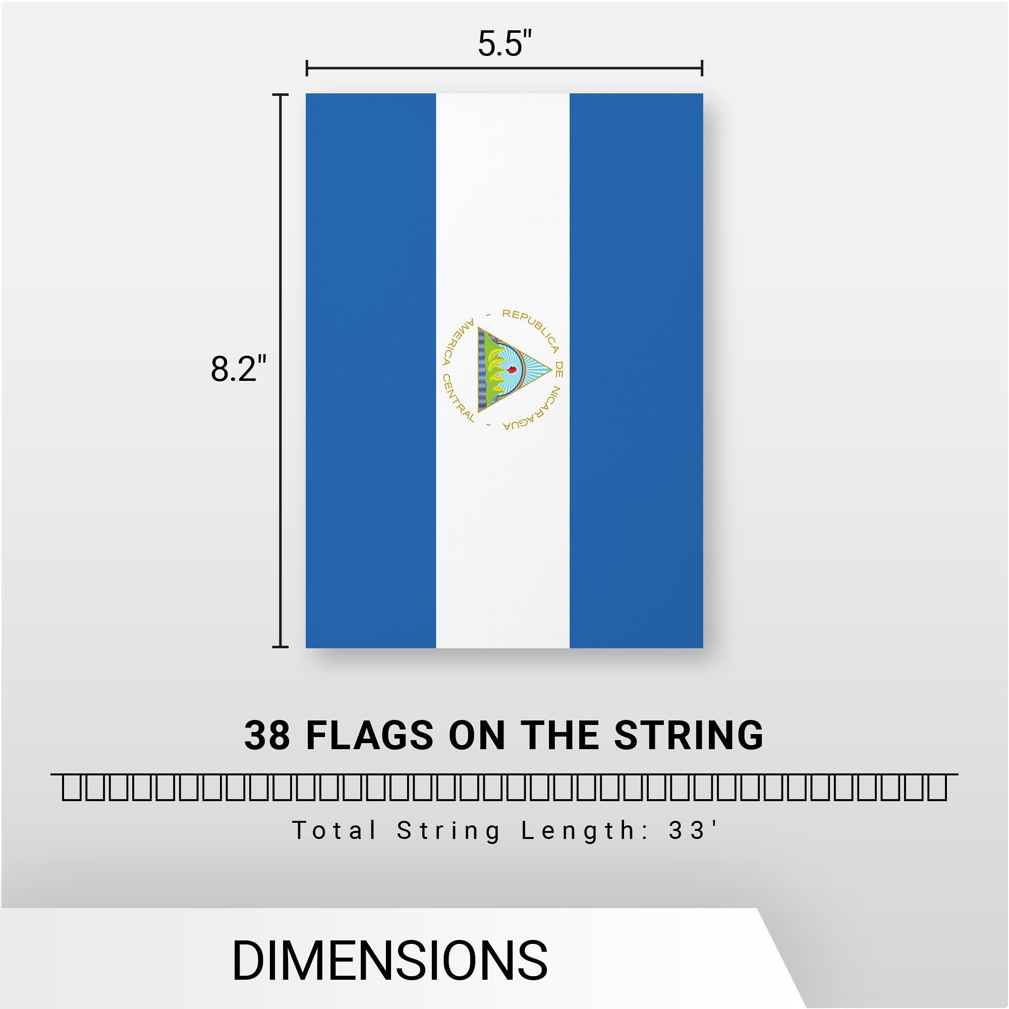 G128 Nicaragua Nicaraguan Bunting Banner | Flag 8.2 x 5.5 Inch, Full String 33 Feet | Printed 150D Polyester, Decorations For Bar, School, Festival Events Celebration