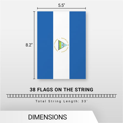 G128 Nicaragua Nicaraguan Bunting Banner | Flag 8.2 x 5.5 Inch, Full String 33 Feet | Printed 150D Polyester, Decorations For Bar, School, Festival Events Celebration