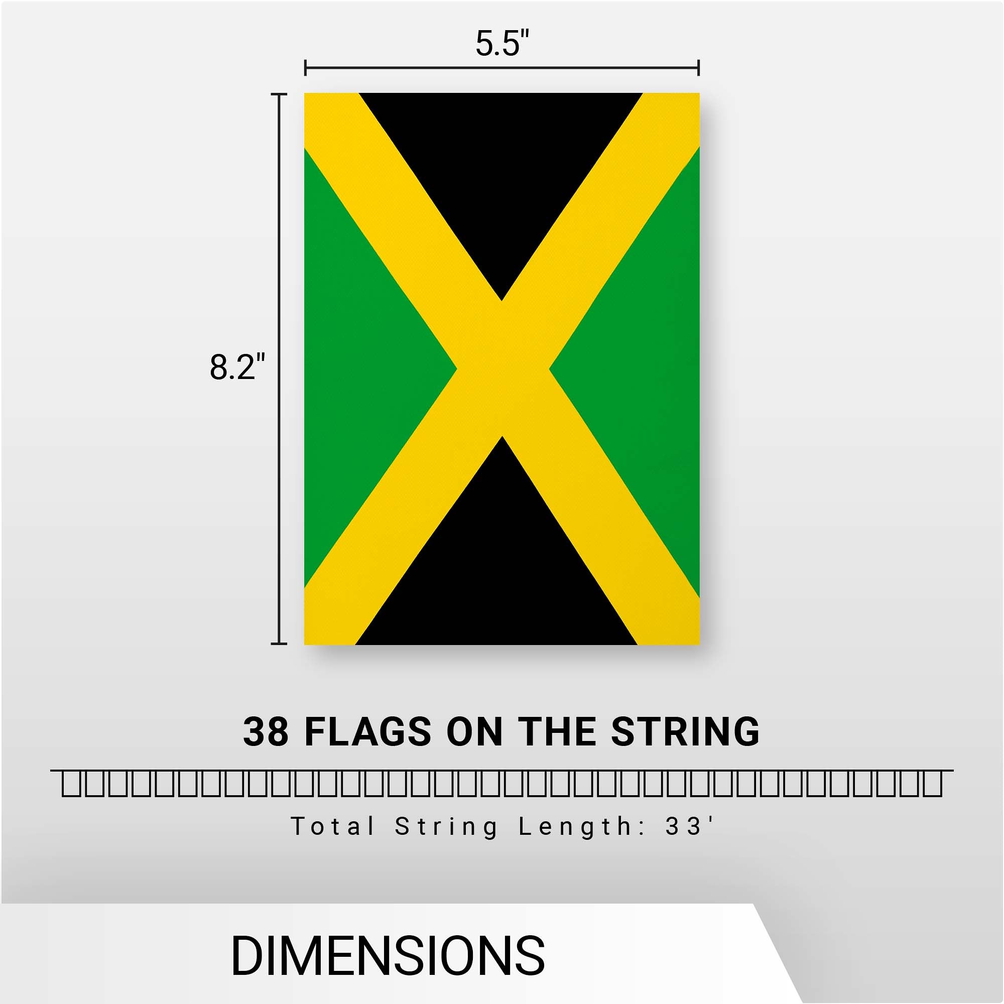 G128 Jamaica Jamaican Bunting Banner | Flag 8.2 x 5.5 Inch, Full String 33 Feet | Printed 150D Polyester, Decorations For Bar, School, Festival Events Celebration