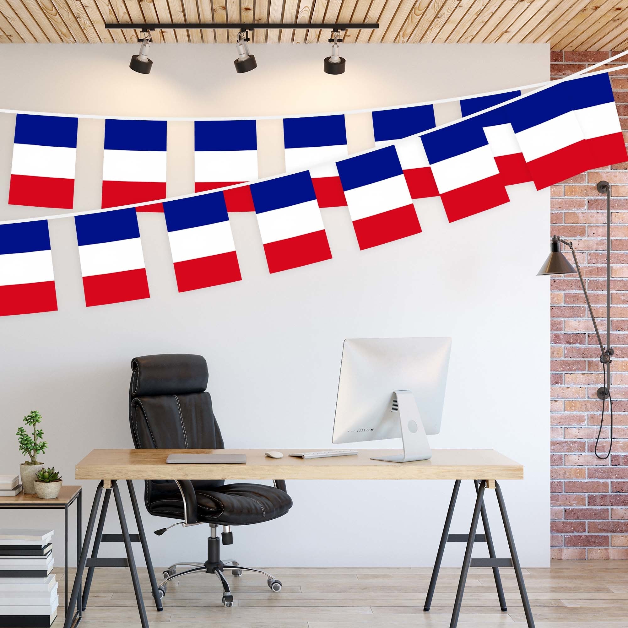 G128 France French Bunting Banner | Flag 8.2 x 5.5 Inch, Full String 33 Feet | Printed 150D Polyester, Decorations For Bar, School, Festival Events Celebration