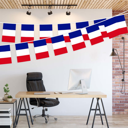 G128 France French Bunting Banner | Flag 8.2 x 5.5 Inch, Full String 33 Feet | Printed 150D Polyester, Decorations For Bar, School, Festival Events Celebration